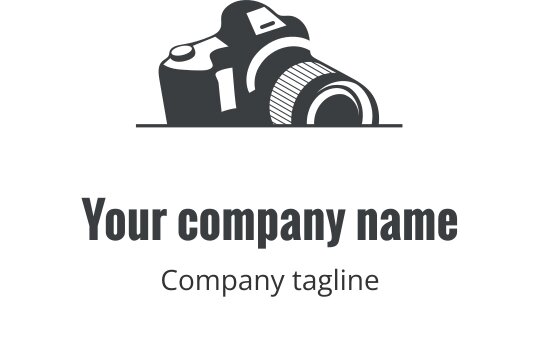 Realistisch grijs camera logo ontwerp met gedetailleerde lens en behuizing kenmerken