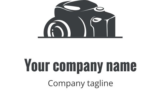 Realistisch grijs camera logo ontwerp met gedetailleerde lens en behuizing kenmerken