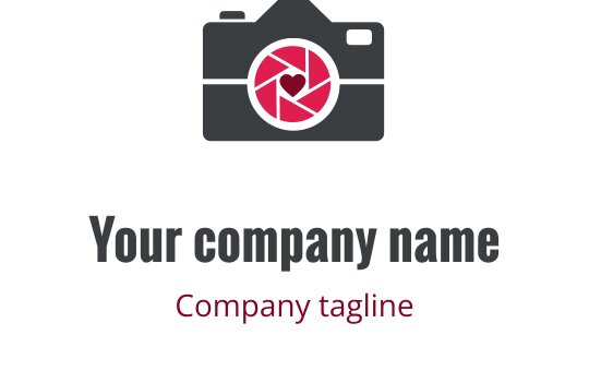 Modern logo ontwerp van een camera met een rode diafragma en grijs lichaam