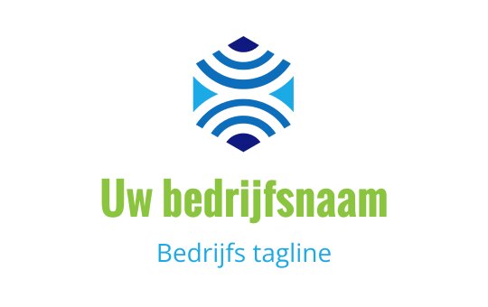 Modern hexagonaal logo ontwerp met blauwe golven en groene tekst