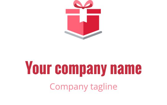 Creatief logo ontwerp met een grijze cadeau doos en rode en koraalkleurige accenten