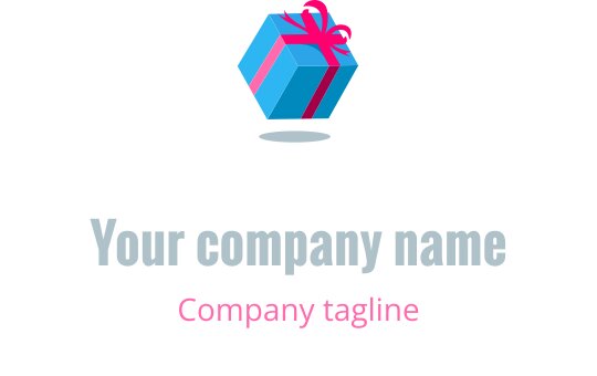 Kleurrijk logo ontwerp met een cadeau doos in blauw, teal, rood en roze