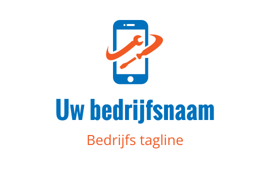 Modern blauw smartphone logo ontwerp met oranje accenten en gestileerde tekst
