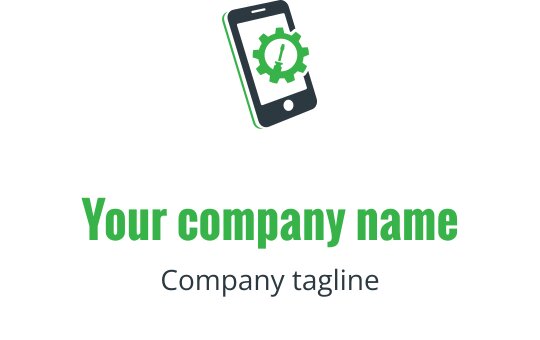 Modern groen en limoen logo ontwerp met een smartphone en gereedschap voor reparatie