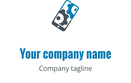 Teal en groene logo ontwerp met een gestileerd mobiel apparaat en gereedschap