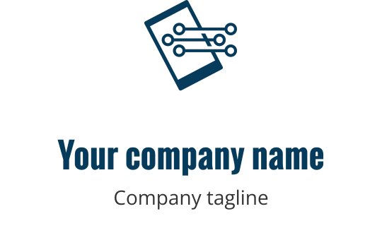 Modern marine logo ontwerp met een gestileerd mobiel apparaat en gereedschap