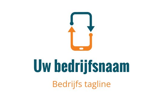 Modern logo ontwerp met een smartphone en pijlen in oranje en teal