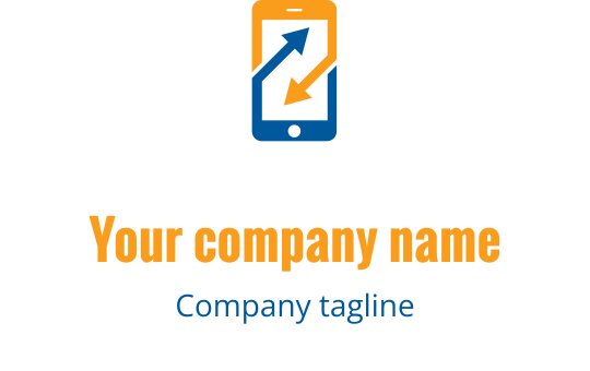 Modern logo ontwerp met een smartphone en opwaartse pijlen in blauw en oranje