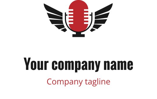 Dapper logo ontwerp van een microfoon met vleugels in rood en zwart