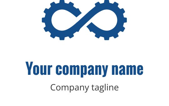 Teal tandwiel logo ontwerp met een oneindigheidssymbool in het midden geïntegreerd