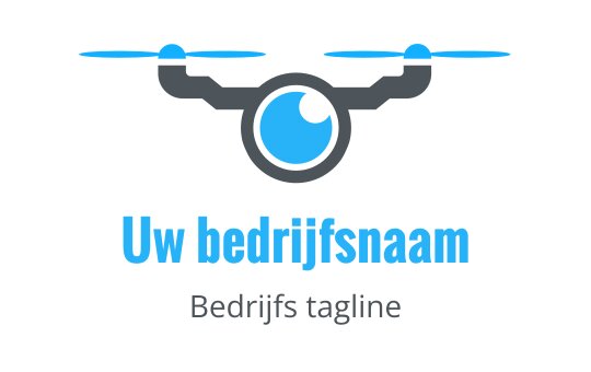 Modern logo ontwerp van een drone met een blauw oog en strakke lijnen