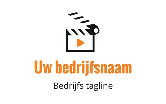 Creatief logo ontwerp van een filmklapper met een oranje afspeelknop