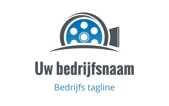 Modern logo ontwerp met een blauwe filmrol en zwarte accenten