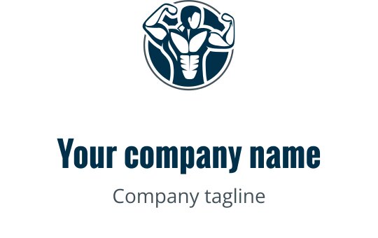 Sterk gespierd logo ontwerp met een flexende figuur in een cirkelvormig kader