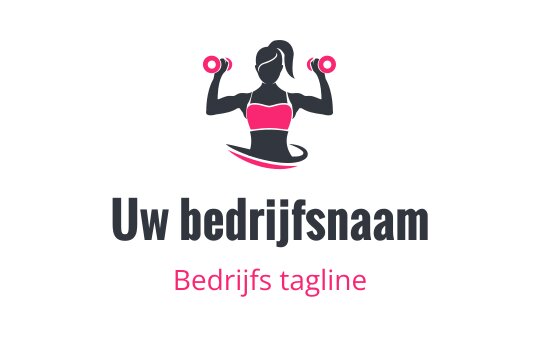 Dynamisch fitness logo ontwerp met een vrouw die gewichten heft in roze en grijs