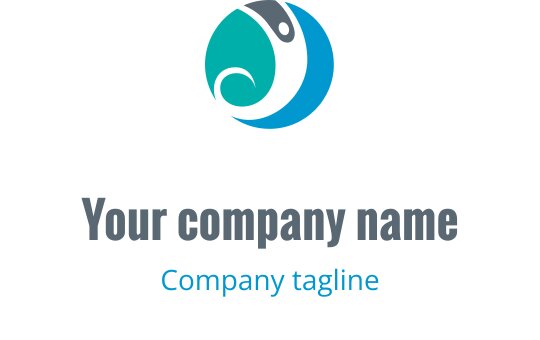 Modern logo ontwerp met een gestileerde figuur in cyaan en teal