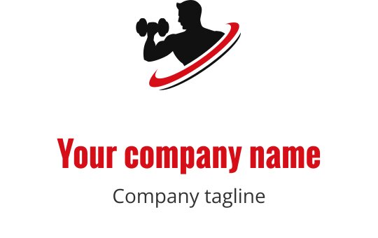 Dynamisch logo ontwerp met een silhouet van een gewichtheffer en vetgedrukte typografie