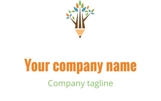 Creatief logo ontwerp met een potlood en een boom met kleurrijke bladeren