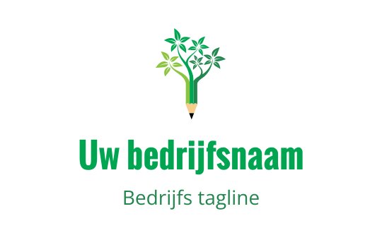 Modern logo ontwerp met een boom met groene bladeren en een potloodstam