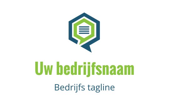 Modern hexagonaal logo ontwerp met een spraakballon en gelaagde textelementen