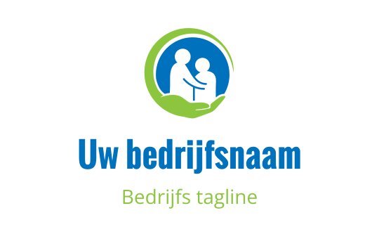 Modern logo ontwerp met twee figuren in een cirkelvormig groen en blauw kader
