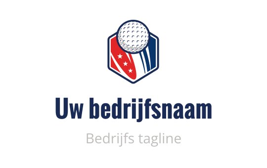 Hexagonaal logo ontwerp met een golfbal en rode accenten