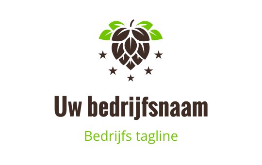 Modern logo ontwerp met een hoppenkegel, groene bladeren en sterren