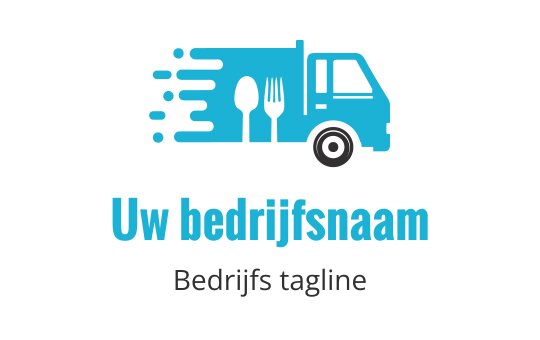 Dynamisch blauw logo ontwerp van een foodtruck met bestek en bewegingslijnen