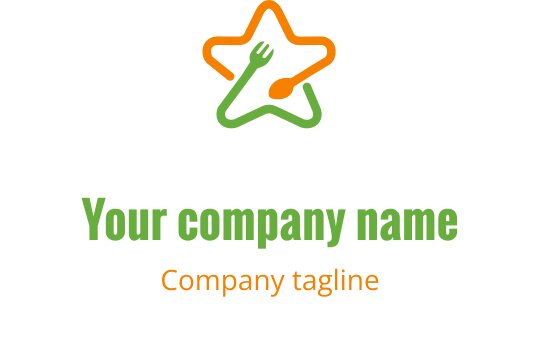 Modern logo ontwerp met een gestileerd keukengerei in oranje en limoen
