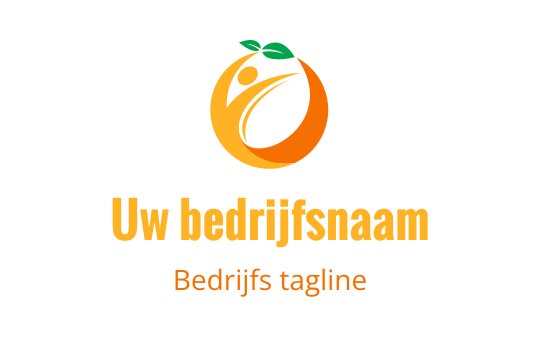 Modern oranje logo ontwerp met een gestileerde figuur en groene bladeren
