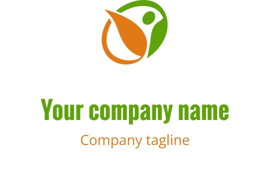 Modern logo ontwerp met een groen en oranje blad en een menselijke figuur