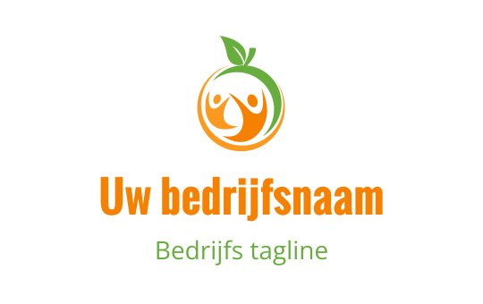 Speels oranje logo ontwerp met twee figuren en een blad