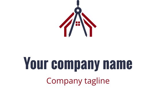 Professioneel logo ontwerp met een kompas en dak in rood en marineblauw