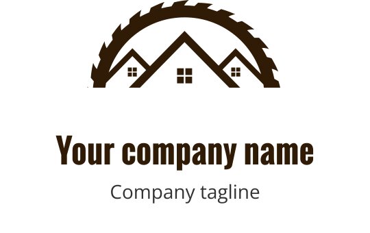 Modern logo ontwerp met gestileerde huizen en een cirkelzaagblad element