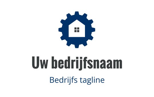 Modern logo ontwerp met een blauwe tandwiel en huis silhouet