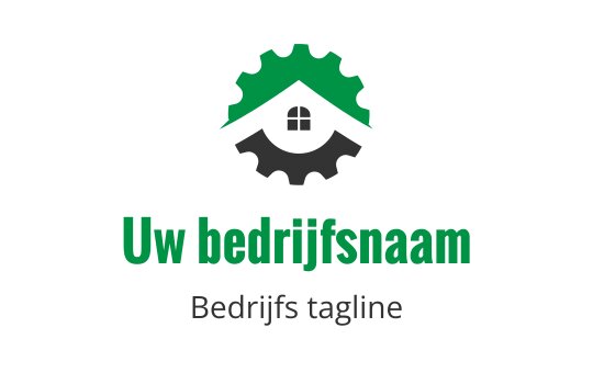 Modern logo ontwerp met een huis en tandwiel in groen en zwart