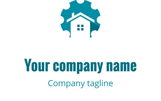 Modern logo ontwerp met een huis binnen een tandwielvorm