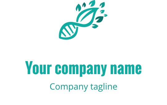 Modern logo ontwerp met een DNA-streng verweven met groene bladeren