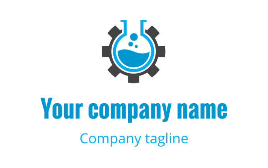 Modern logo ontwerp met een tandwiel en een fles met blauwe vloeistof
