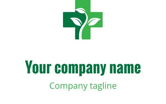 Modern groen logo ontwerp met een plant in een kruisvorm
