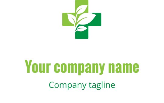 Modern groen logo ontwerp met een blad en kruis symbool