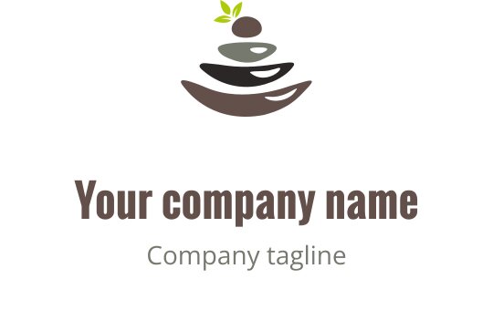 Gebalanceerd logo ontwerp met gestapelde stenen en een groene blad