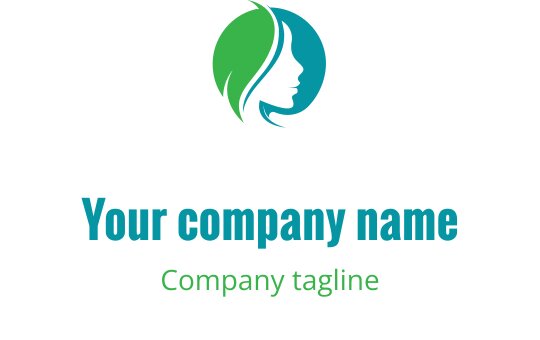 Modern logo ontwerp met een profielsilhouet en groene en blauwe elementen