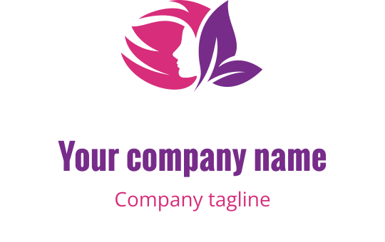 Elegant logo ontwerp met een profielsilhouet en bloemenelementen in roze en paars