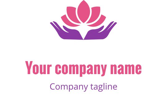 Elegant logo ontwerp met een roze lotus boven twee paarse handen