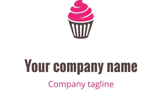 Speelse cupcake logo ontwerp met roze glazuur en bruine wikkel