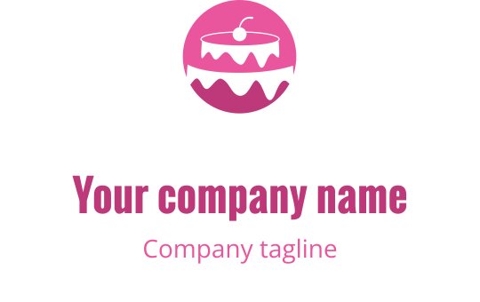Speelse roze en rode logo ontwerp met een gestileerde taart