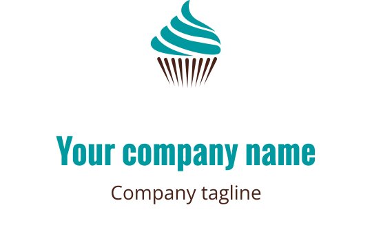 Cupcake logo ontwerp met turquoise glazuur en bruine wrapper