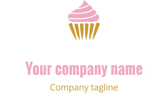 Speelse cupcake logo ontwerp met roze glazuur en gouden wikkel