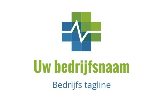 Modern logo ontwerp met een groene en blauwe kruis en een hartslaglijn
